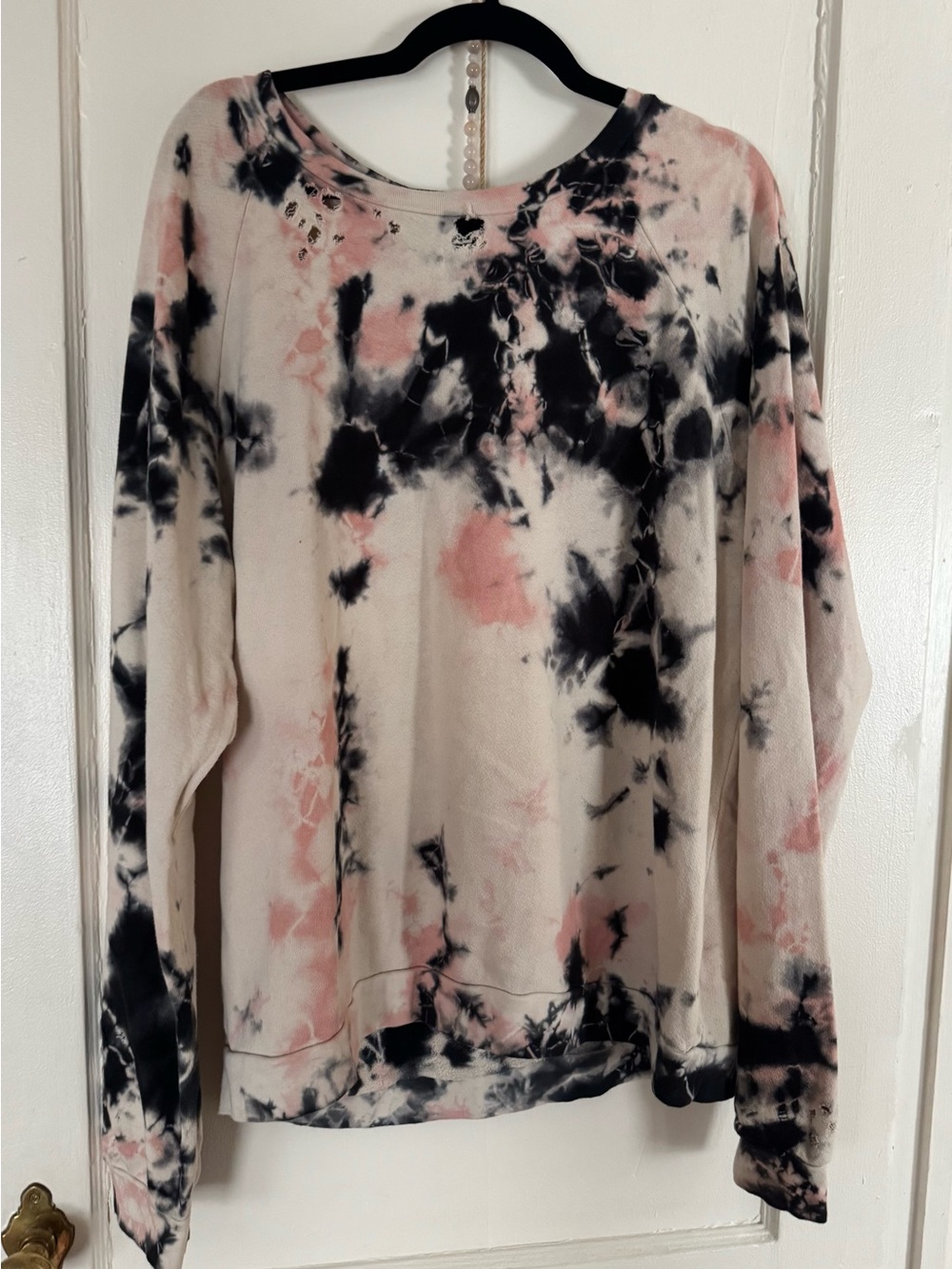 Women’s Tie-Dye Distressed Long Sleeve Top - Pink & Black